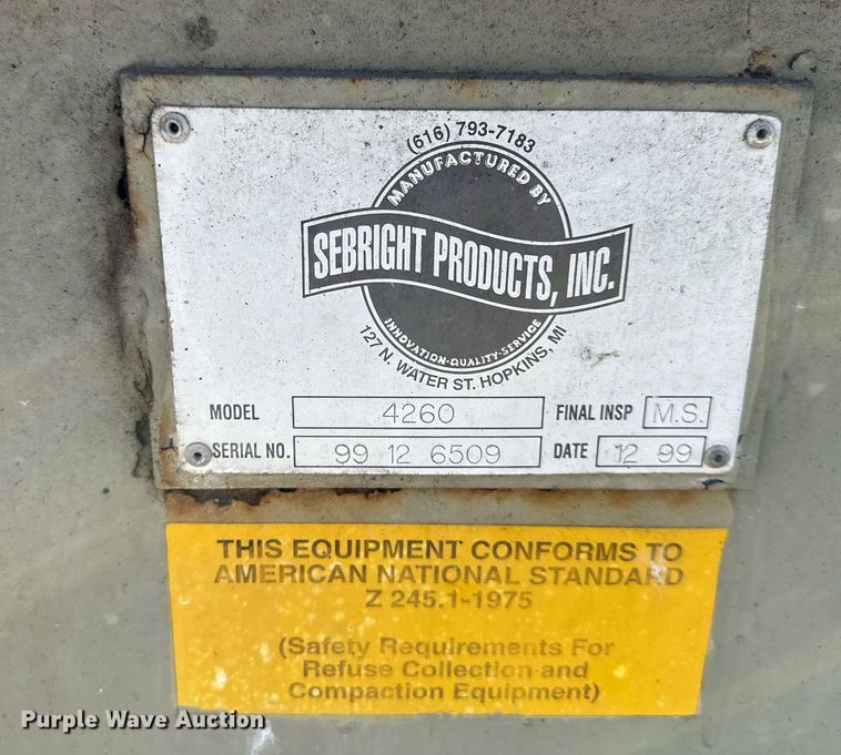 image for item OF9065 1999 Sebright Products 4260  trash compactor