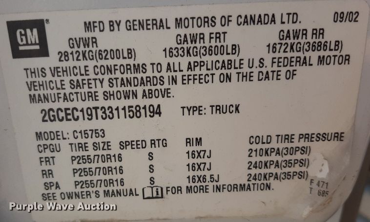 image for item OF9459 2003 Chevrolet Silverado 1500  Ext. Cab pickup truck