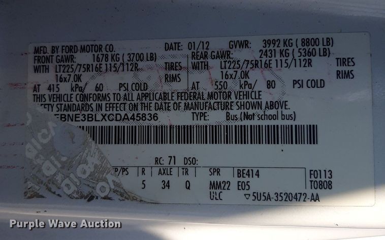 image for item OF9489 2012 Ford E-350 Super Duty  van