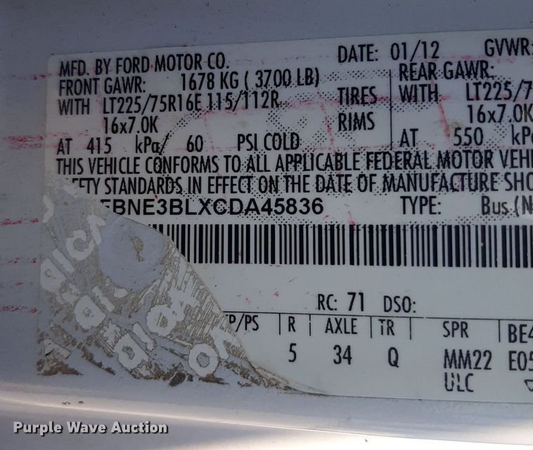 image for item OF9489 2012 Ford E-350 Super Duty  van