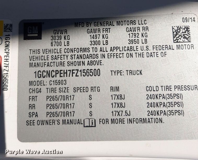 image for item OF9490 2015 Chevrolet Silverado 1500  pickup truck