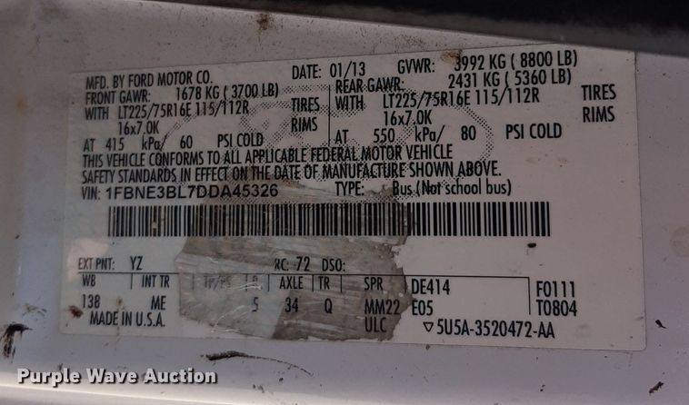 image for item OF9492 2013 Ford E350 XL Super Duty  van