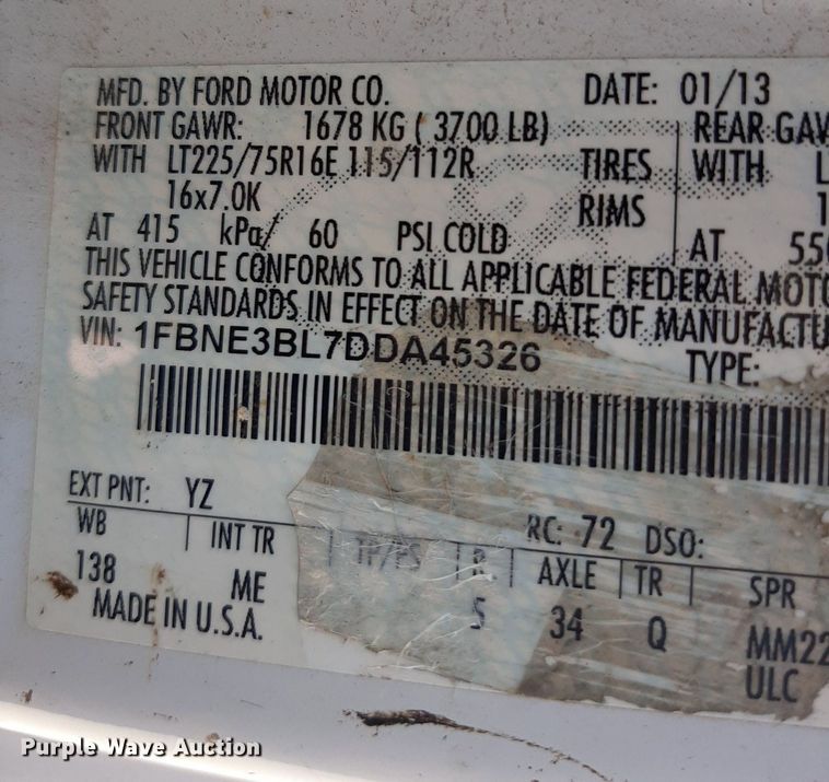 image for item OF9492 2013 Ford E350 XL Super Duty  van