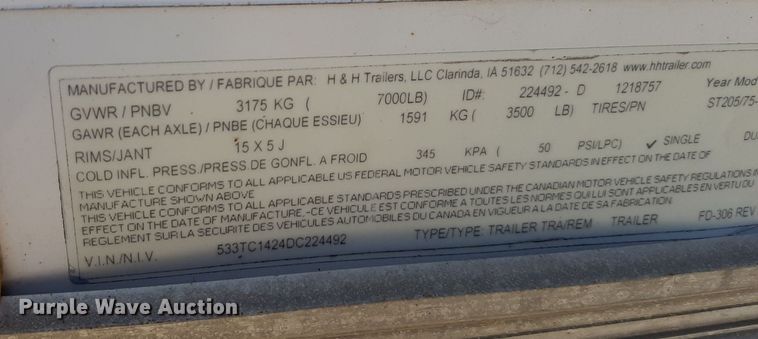 image for item OF9503 2013 H&H  enclosed cargo trailer