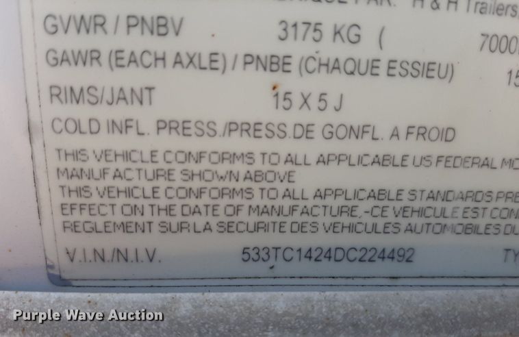 image for item OF9503 2013 H&H  enclosed cargo trailer