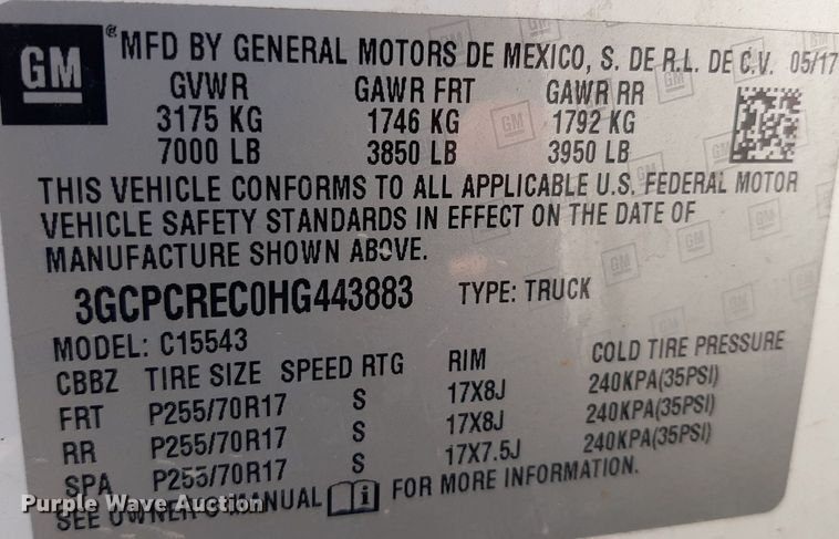 image for item OF9504 2017 Chevrolet Silverado 1500  Crew Cab pickup truck