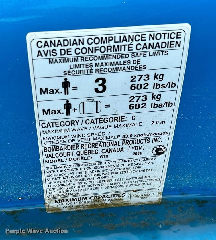 image for item OG9287 2018 Sea Doo GTX 230  personal watercraft