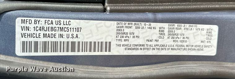 image for item OG9292 2021 Jeep Grand Cherokee  SUV