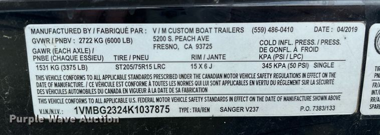 image for item OG9295 2020 Sanger V237  boat