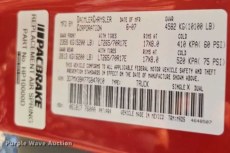 image for item OG9455 2007 Dodge Ram 3500  Quad Cab pickup truck