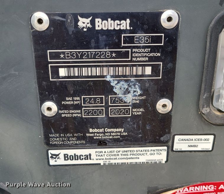 image for item DK4094 2020 Bobcat E35i  mini excavator