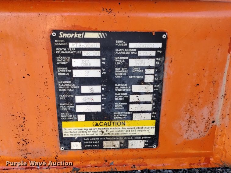 image for item DK8799 2000 Snorkel ATB-50KU  boom lift