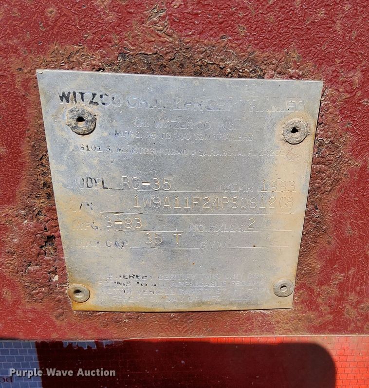 image for item DK8802 1993 Witzco Challenger RG-35  lowboy equipment trailer