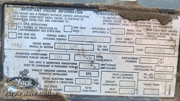 image for item DO4671 1998 Mack RD truck cab and chassis