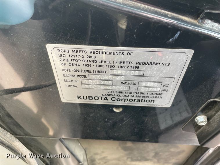 image for item DP0056 2019 Kubota  KX080-4 mini excavator