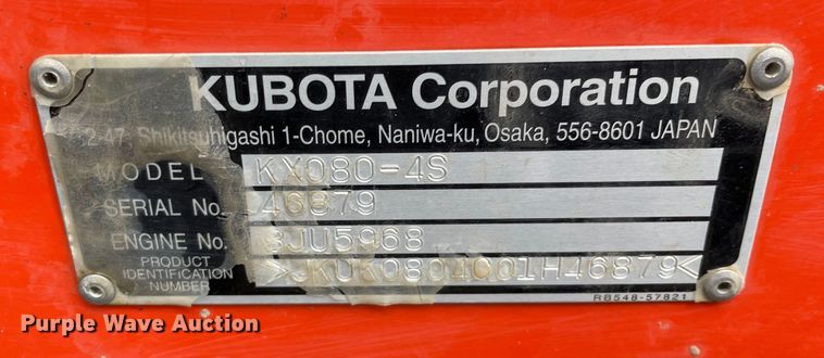image for item DP0056 2019 Kubota  KX080-4 mini excavator
