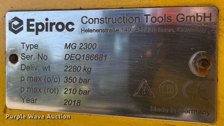 image for item DP0063 2018 Epiroc MG2300  excavator grapple