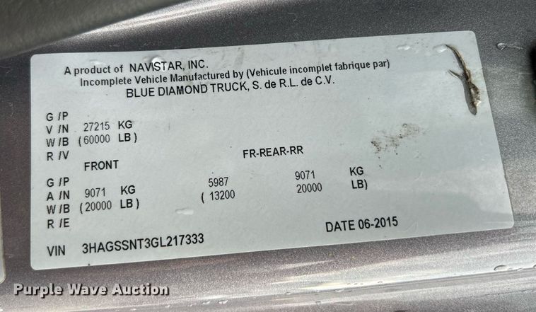 image for item DQ0951 2016 International 7600  vacuum truck