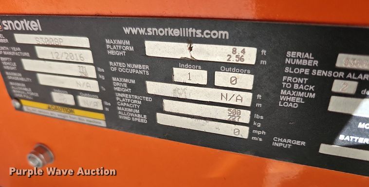 image for item DQ1179 2016 Snorkel S3008P  scissor lift
