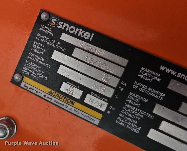 image for item DQ1179 2016 Snorkel S3008P  scissor lift