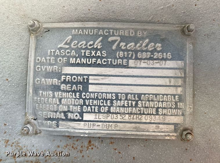 image for item DQ2218 2007 Leach  end dump pup trailer