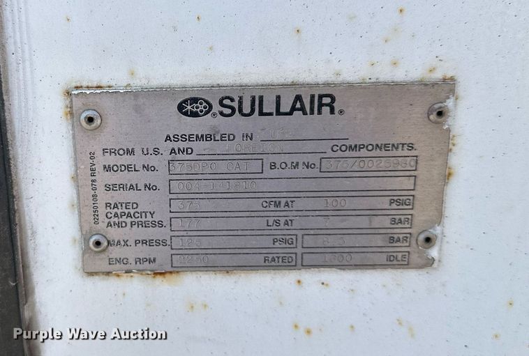 image for item DQ7375 Sullair 375DPO-CAT  air compressor