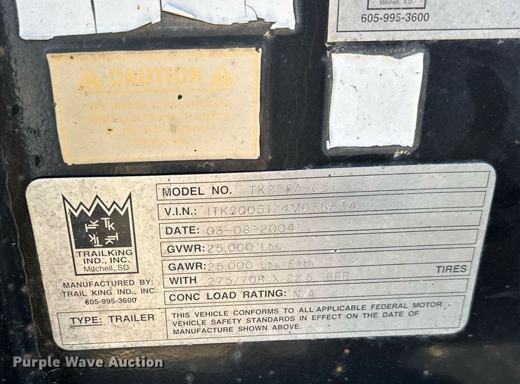 image for item DV1020 2004 Trail King TK120HDG-553  lowboy equipment trailer