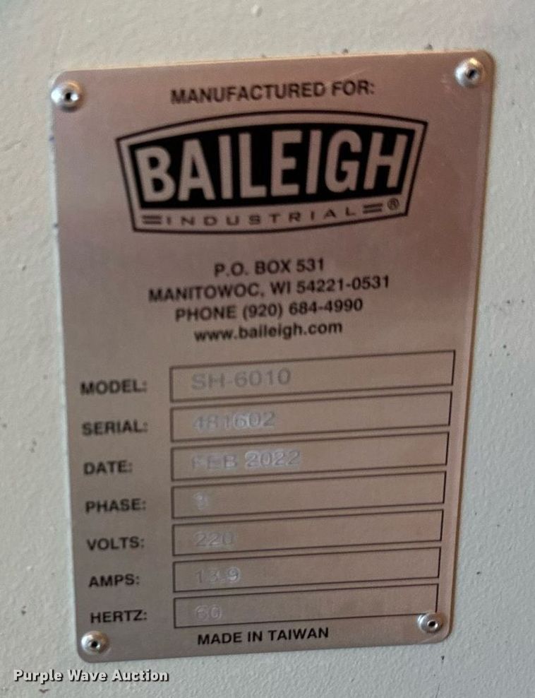 image for item DV1054 2022 Baileigh SH6010  metal shear