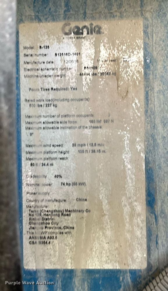 image for item ID9383 2017 Genie S-125  boom lift