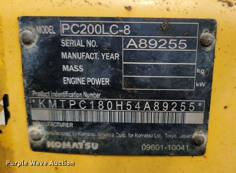 image for item JE9504 2009 Komatsu PC200LC-8 excavator