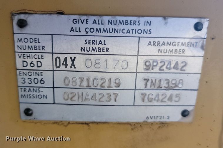 image for item JE9516 1984 Caterpillar D6D dozer