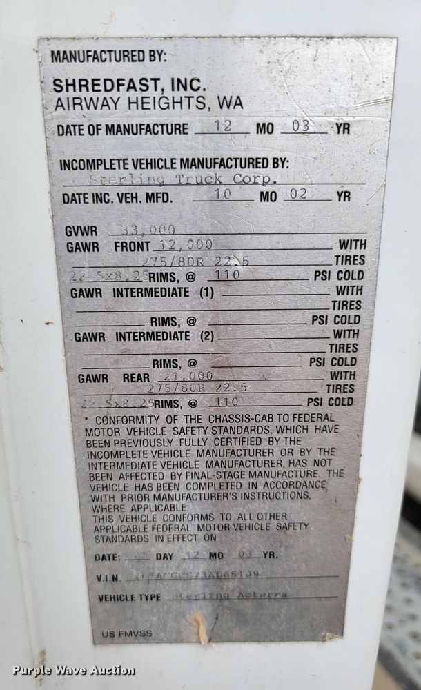 image for item JW9624 2003 Sterling Acterra  flatbed truck