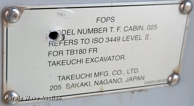 image for item JW9628 2012 Takeuchi TB180 FR EX5  mini excavator