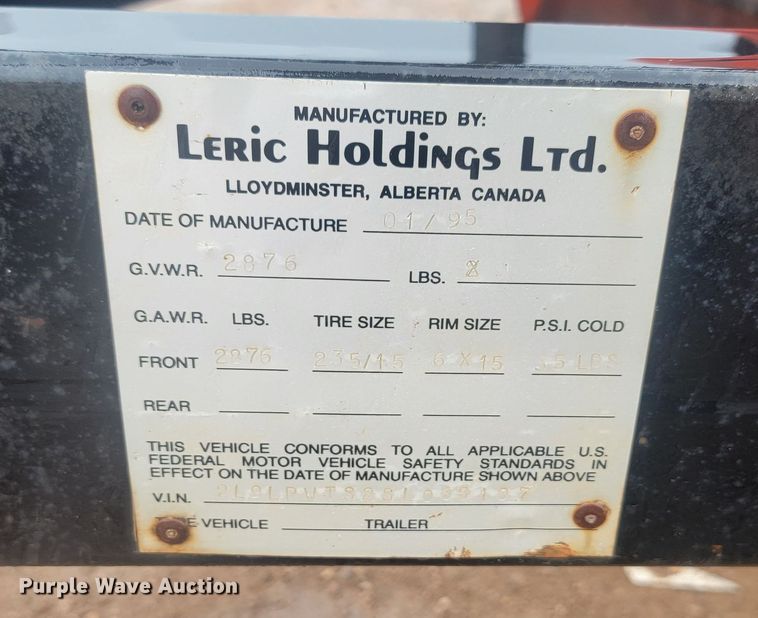 image for item JW9645 1995 Leric Holdings  ground heater trailer