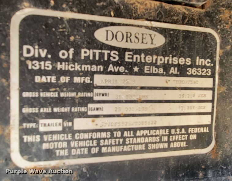 image for item JW9648 2014 Dorsey  drop deck equipment trailer