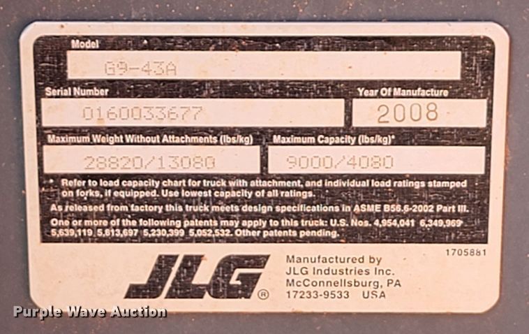 image for item JW9655 2008 JGL G9-43A  telehandler