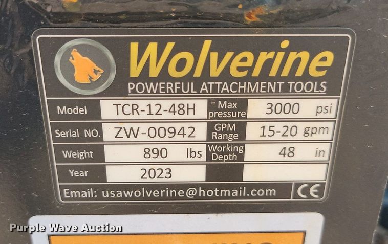 image for item JW9677 2023 Wolverine TCR-12-48H  skid steer trencher