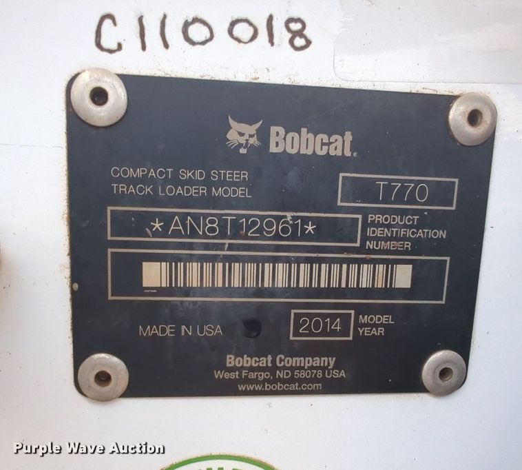 image for item KB9364 2014 Bobcat T770 tracked skid steer loader
