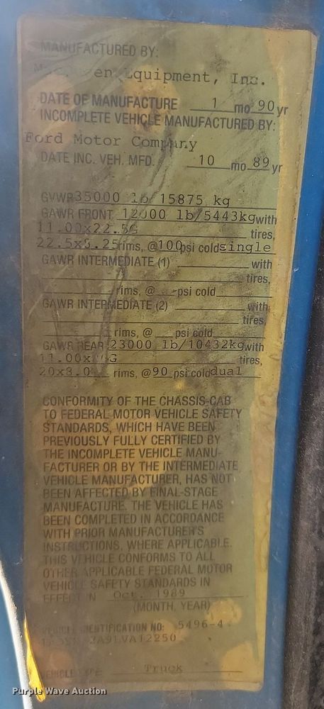 image for item KS9136 1990 Ford L8000  dump truck