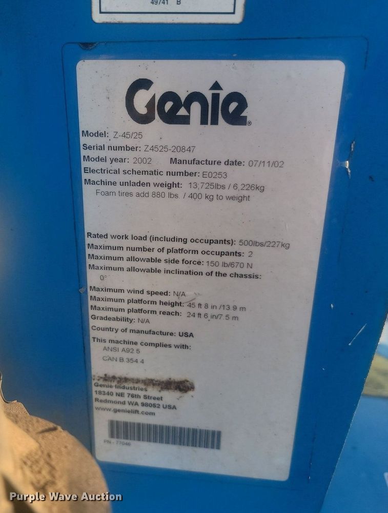 image for item KS9143 2002 Genie Z-45/25  boom lift