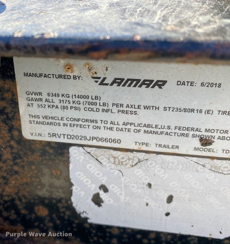 image for item LM9149 2018 Lamar TD832027  tilt deck utility trailer