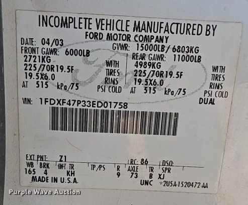 image for item LM9153 2003 Ford F450 Super Duty  dump flatbed truck