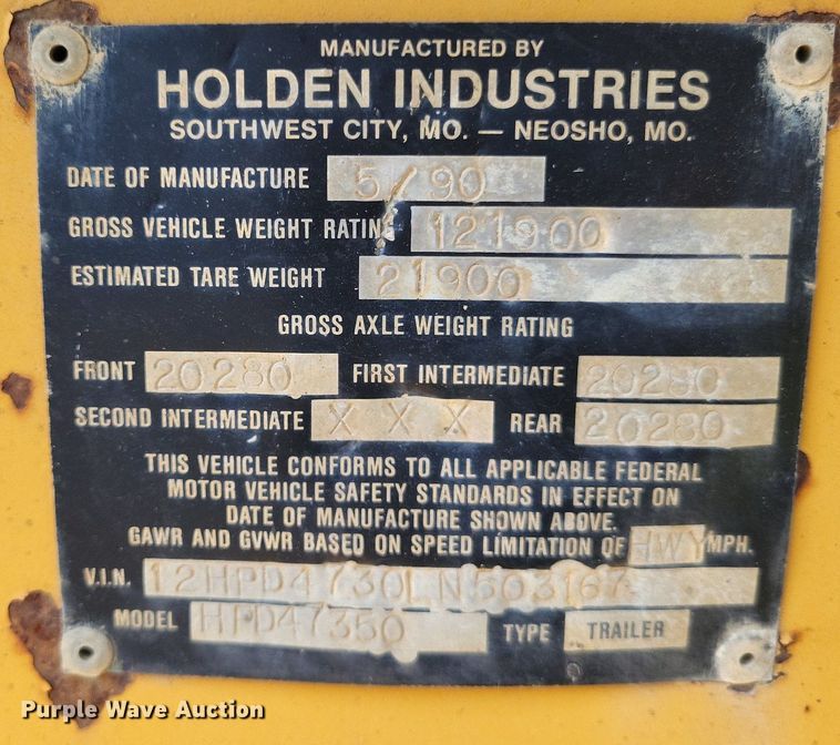 image for item LS9780 1990 Holden HPD47350 lowboy equipment trailer