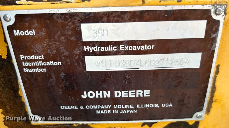 image for item LV9080 2014 John Deere 35D  mini excavator