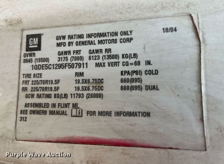 image for item MG9482 2005 GMC C5500  utility / service truck