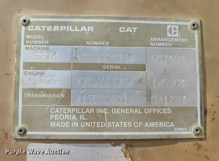 image for item MG9758 1988 Caterpillar 627E  conventional scraper