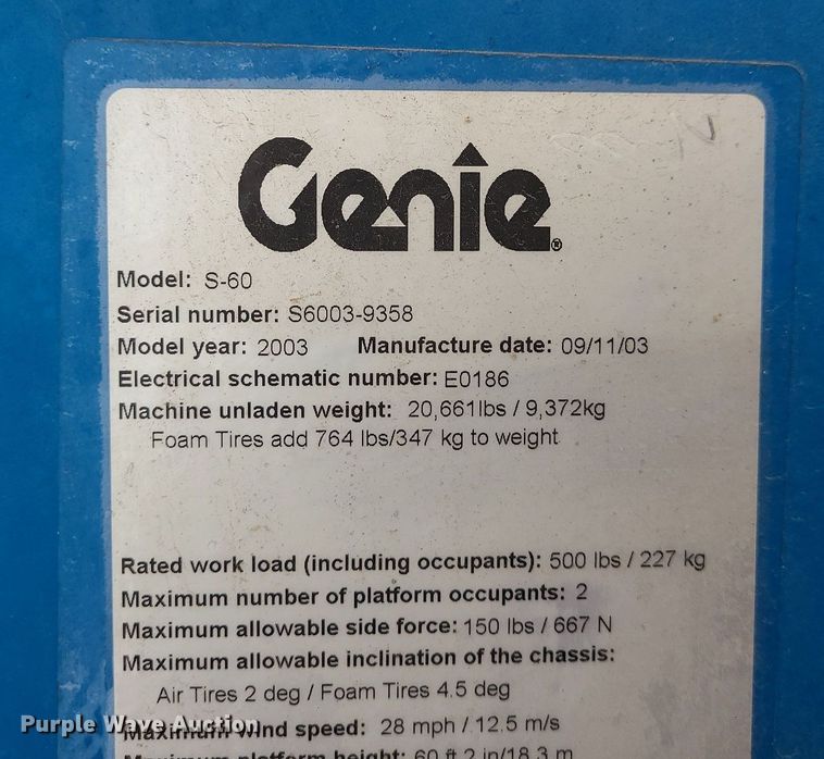 image for item MG9767 2003 Genie S-60 boom lift