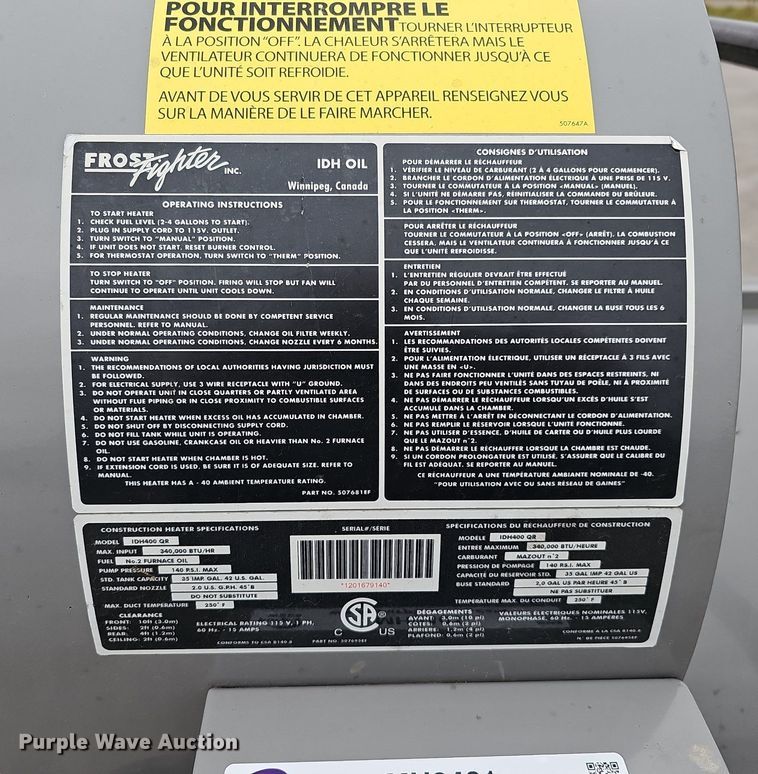 image for item MH9401 Intertek Frost Fighter Inc IDH400 QR  heater