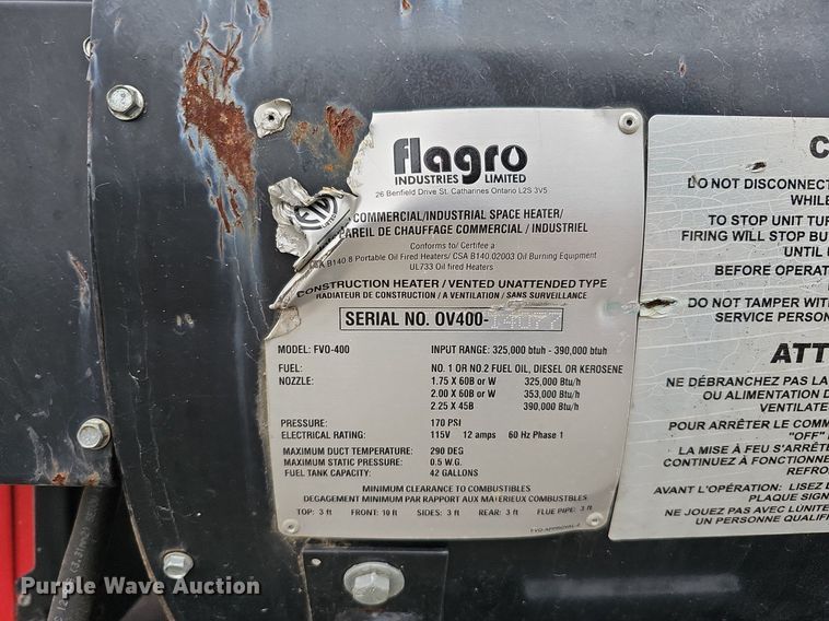 image for item MH9402 Flagro Industries Limited FVO-400  heater