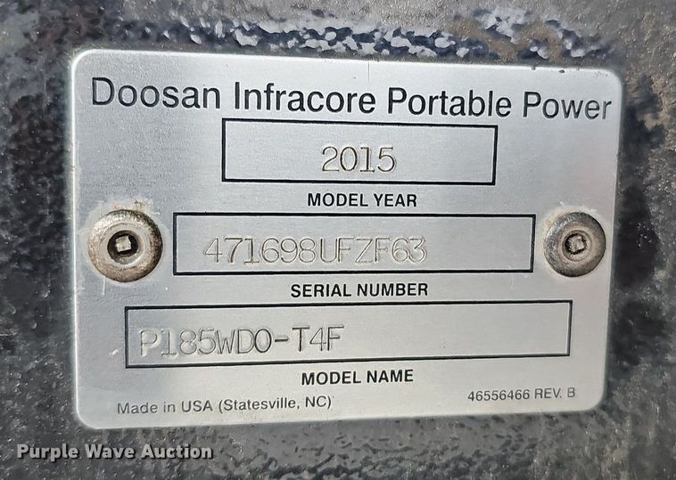 image for item MH9403 2015 Doosan P185WDO-T4F  air compressor